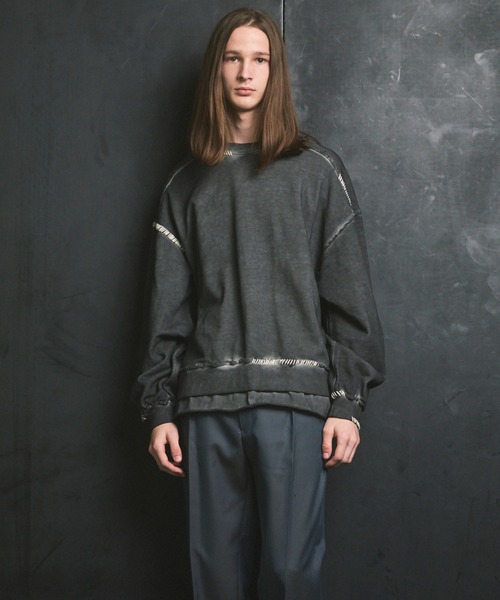 UNISEX》Heavy-Weight Sweat Embroidery Damage Over-Dye Crew Neck