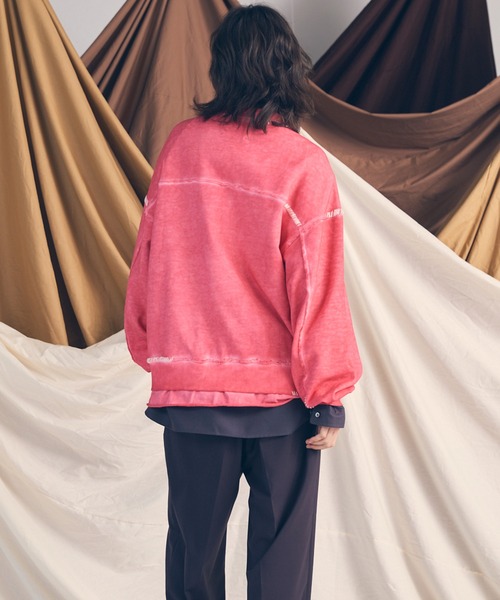 UNISEX》Heavy-Weight Sweat Embroidery Damage Over-Dye Crew Neck