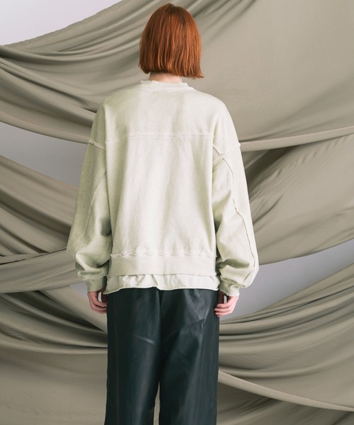 UNISEX》Heavy-Weight Sweat Embroidery Damage Over-Dye Crew Neck