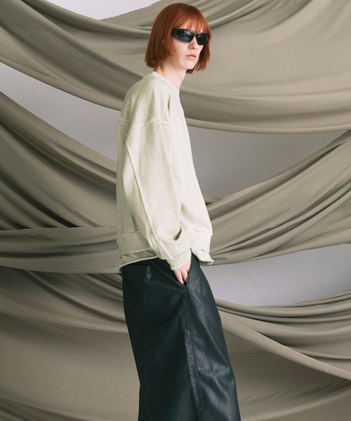 UNISEX》Heavy-Weight Sweat Embroidery Damage Over-Dye Crew Neck