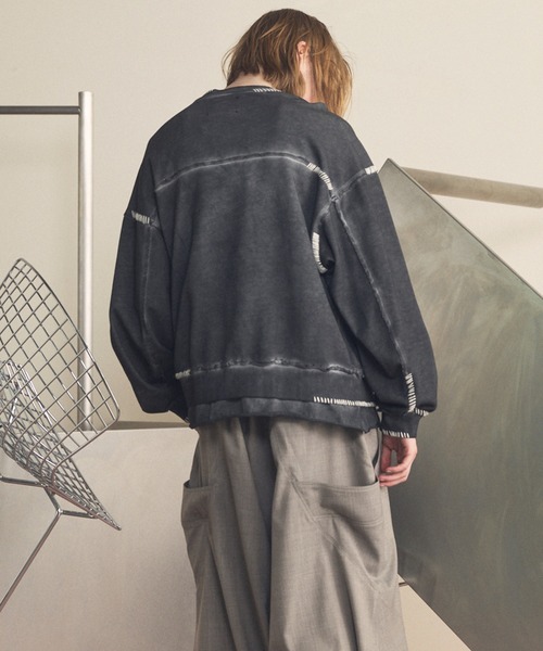 UNISEX》Heavy-Weight Sweat Embroidery Damage Over-Dye Crew Neck