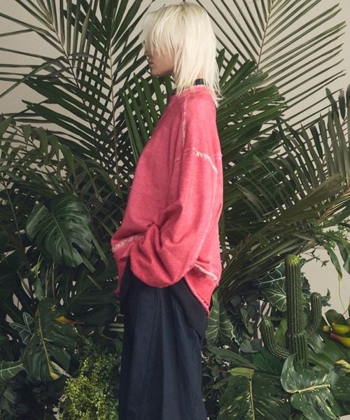 UNISEX》Heavy-Weight Sweat Embroidery Damage Over-Dye Crew Neck