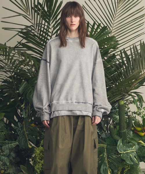 MAISON SPECIAL（メゾンスペシャル）の「《UNISEX》Heavy-Weight Sweat Embroidery Damage Over-Dye Crew Neck Pullover/ヘビーウェイトエンブロイダリーダメージオーバーダイクルーネックプルオーバー【MAISON SPECIAL/メゾンスペシャル】（スウェット・メンズ・ブラック/グレイッシュベージュ/ピンク/パープル/ライトグリーン/カーキ・0/1/2）」の21枚目の写真