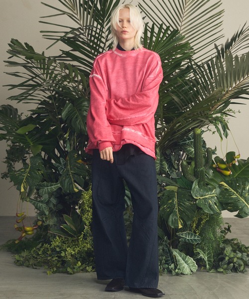 MAISON SPECIAL（メゾンスペシャル）の「《UNISEX》Heavy-Weight Sweat Embroidery Damage Over-Dye Crew Neck Pullover/ヘビーウェイトエンブロイダリーダメージオーバーダイクルーネックプルオーバー【MAISON SPECIAL/メゾンスペシャル】（スウェット・メンズ・ブラック/グレイッシュベージュ/ピンク/パープル/ライトグリーン/カーキ・0/1/2）」の19枚目の写真