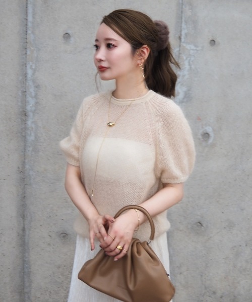 LAULEN（ローレン）の「wool mohair blend puff knit /ウールモヘアブレンドパフニット（ニット/セーター・レディース・アイボリー/レッド/ブラウン・FREE）」の2枚目の写真