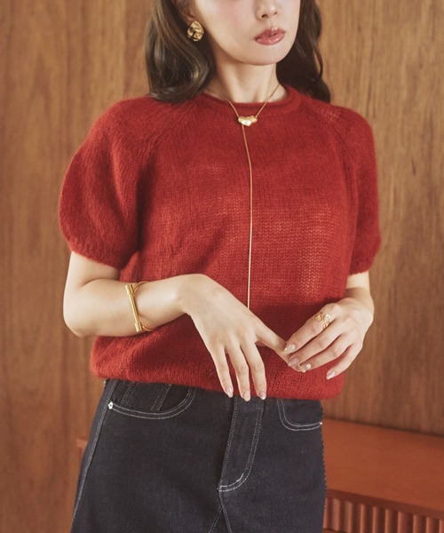 LAULEN（ローレン）の「wool mohair blend puff knit /ウールモヘアブレンドパフニット（ニット/セーター・レディース・アイボリー/レッド/ブラウン・FREE）」の4枚目の写真