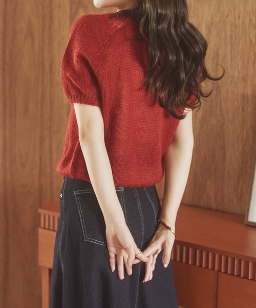 LAULEN（ローレン）の「wool mohair blend puff knit /ウールモヘアブレンドパフニット（ニット/セーター・レディース・アイボリー/レッド/ブラウン・FREE）」の5枚目の写真