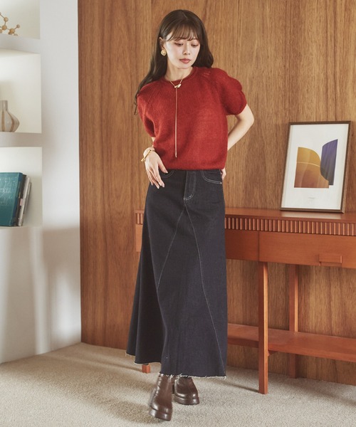 LAULEN（ローレン）の「wool mohair blend puff knit /ウールモヘアブレンドパフニット（ニット/セーター・レディース・アイボリー/レッド/ブラウン・FREE）」の6枚目の写真