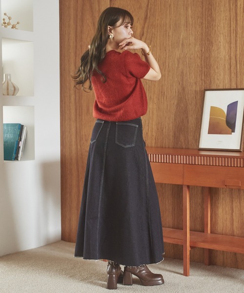 LAULEN（ローレン）の「wool mohair blend puff knit /ウールモヘアブレンドパフニット（ニット/セーター・レディース・アイボリー/レッド/ブラウン・FREE）」の9枚目の写真