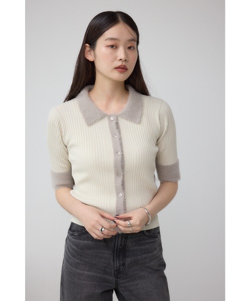 AZUL by moussy(アズールバイマウジー)の「シャギーコンビポロニットトップス(ニット/セーター・レディース・ダークグリーン/アイボリー/ブラック・FREE)」の6枚目の写真