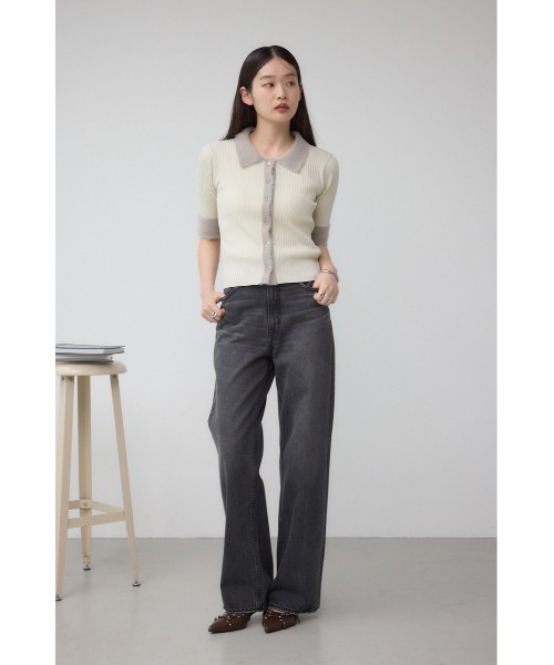 AZUL by moussy(アズールバイマウジー)の「シャギーコンビポロニットトップス(ニット/セーター・レディース・ダークグリーン/アイボリー/ブラック・FREE)」の7枚目の写真