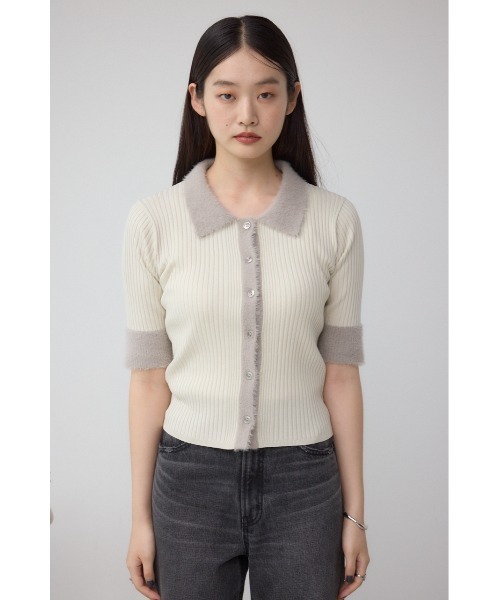 AZUL by moussy(アズールバイマウジー)の「シャギーコンビポロニットトップス(ニット/セーター・レディース・ダークグリーン/アイボリー/ブラック・FREE)」の8枚目の写真