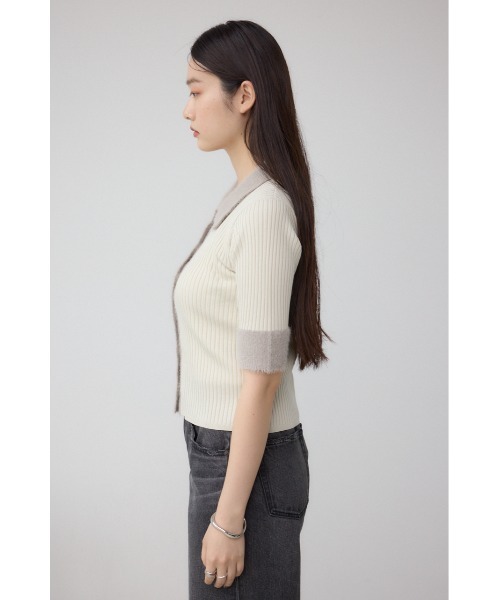 AZUL by moussy(アズールバイマウジー)の「シャギーコンビポロニットトップス(ニット/セーター・レディース・ダークグリーン/アイボリー/ブラック・FREE)」の9枚目の写真