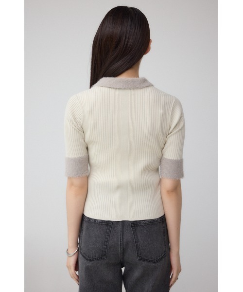 AZUL by moussy(アズールバイマウジー)の「シャギーコンビポロニットトップス(ニット/セーター・レディース・ダークグリーン/アイボリー/ブラック・FREE)」の10枚目の写真