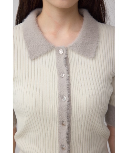 AZUL by moussy(アズールバイマウジー)の「シャギーコンビポロニットトップス(ニット/セーター・レディース・ダークグリーン/アイボリー/ブラック・FREE)」の11枚目の写真