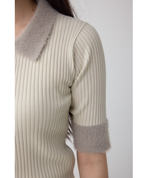 AZUL by moussy(アズールバイマウジー)の「シャギーコンビポロニットトップス(ニット/セーター・レディース・ダークグリーン/アイボリー/ブラック・FREE)」の12枚目の写真