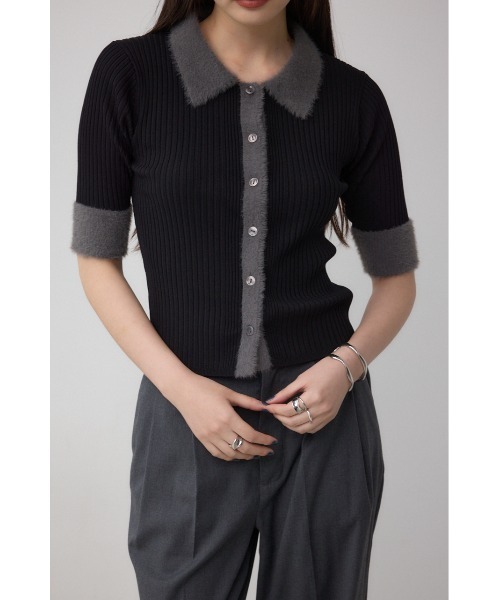 AZUL by moussy(アズールバイマウジー)の「シャギーコンビポロニットトップス(ニット/セーター・レディース・ダークグリーン/アイボリー/ブラック・FREE)」の14枚目の写真