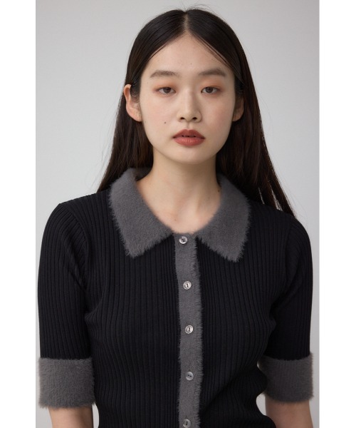 AZUL by moussy(アズールバイマウジー)の「シャギーコンビポロニットトップス(ニット/セーター・レディース・ダークグリーン/アイボリー/ブラック・FREE)」の15枚目の写真