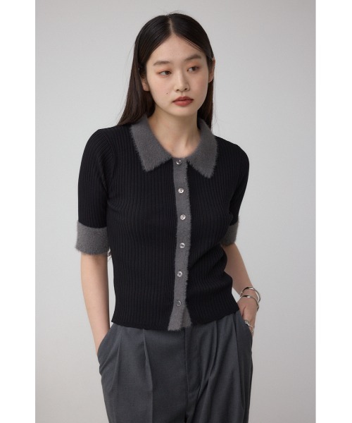 AZUL by moussy(アズールバイマウジー)の「シャギーコンビポロニットトップス(ニット/セーター・レディース・ダークグリーン/アイボリー/ブラック・FREE)」の16枚目の写真