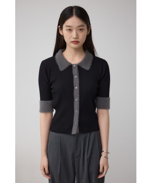 AZUL by moussy(アズールバイマウジー)の「シャギーコンビポロニットトップス(ニット/セーター・レディース・ダークグリーン/アイボリー/ブラック・FREE)」の18枚目の写真