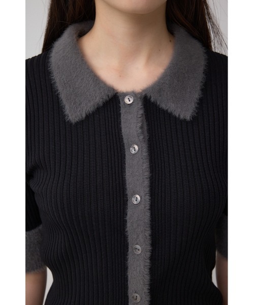 AZUL by moussy(アズールバイマウジー)の「シャギーコンビポロニットトップス(ニット/セーター・レディース・ダークグリーン/アイボリー/ブラック・FREE)」の21枚目の写真