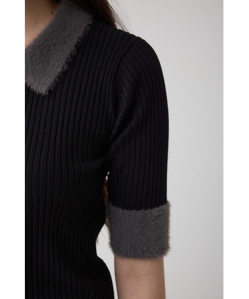 AZUL by moussy(アズールバイマウジー)の「シャギーコンビポロニットトップス(ニット/セーター・レディース・ダークグリーン/アイボリー/ブラック・FREE)」の22枚目の写真