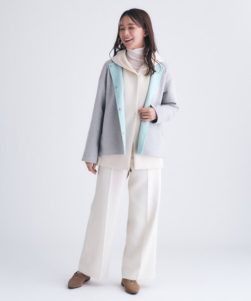 INDIVI（インディヴィ）の「【配色デザイン／ショート丈】ウールリバー ノーカラーコート（ノーカラーコート・レディース・ライトグレー系4/ベージュ系その他7/ネイビー系4・05/03/36/38/40/13/15 /19）」の21枚目の写真