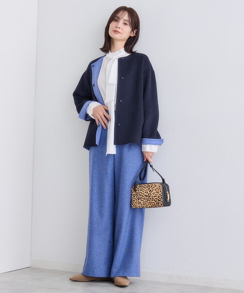 INDIVI（インディヴィ）の「【配色デザイン／ショート丈】ウールリバー ノーカラーコート（ノーカラーコート・レディース・ライトグレー系4/ベージュ系その他7/ネイビー系4・05/03/36/38/40/13/15 /19）」の5枚目の写真