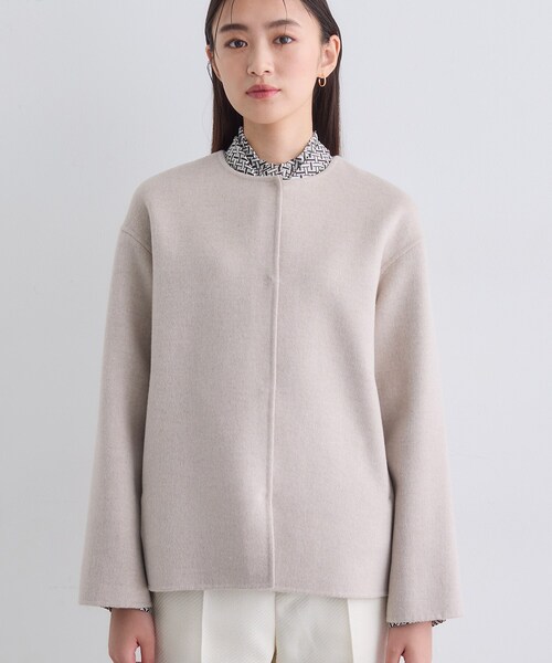 セール】【配色デザイン／ショート丈】ウールリバー ノーカラーコート