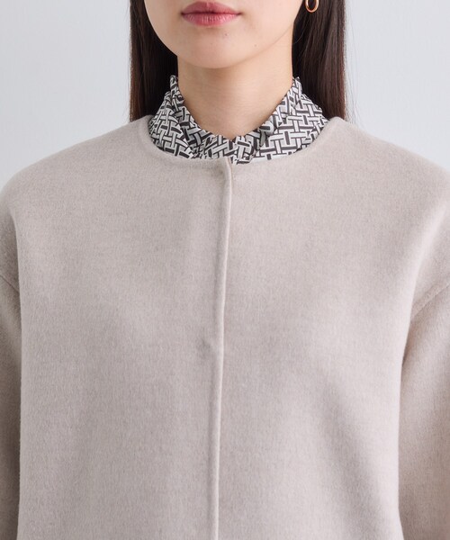 セール】【配色デザイン／ショート丈】ウールリバー ノーカラーコート