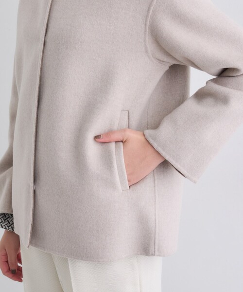 セール】【配色デザイン／ショート丈】ウールリバー ノーカラーコート
