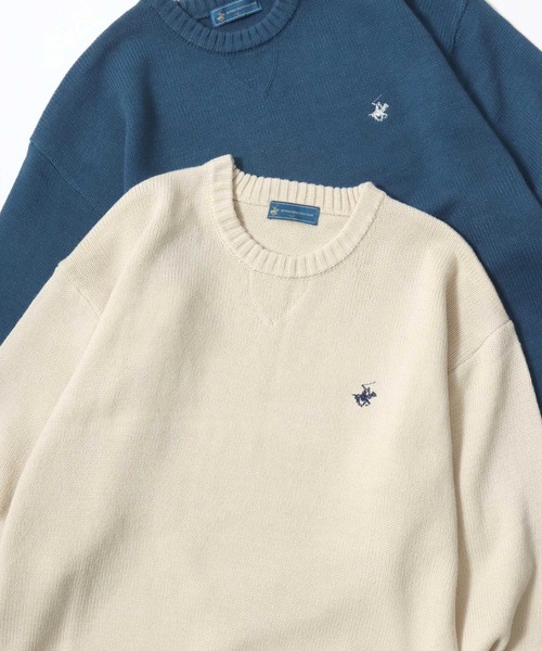 BEVERLY HILLS POLO CLUB（ビバリーヒルズポロクラブ）の「BEVERLY HILLS POLO CLUB/ビバリーヒルズポロクラブ オーバーサイズ ニット ロゴ ワンポイント刺繍 クルーネック セーター/レディース メンズ（ニット/セーター・レディース・ブラック/アイボリー/ブラック系その他/ブラウン/ブルー系その他/ブルーグリーン・L/M/LL）」の2枚目の写真