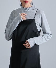 【SETUP7】ボーダー シャーリングハイネックロングTシャツ インナー・抜け感・こなれ感 GLR