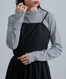 【SETUP7】ボーダー シャーリングハイネックロングTシャツ インナー・抜け感・こなれ感 GLR