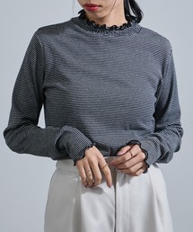 【SETUP7】ボーダー シャーリングハイネックロングTシャツ インナー・抜け感・こなれ感 GLR