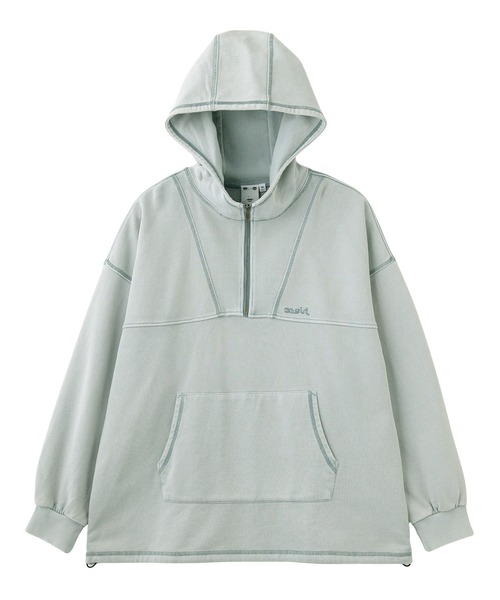 X-girl（エックスガール）の「BLEACHED ANORAK SWEAT TOP（パーカー・レディース・グレー/ライトブルー/ピンク・S/M）」の9枚目の写真