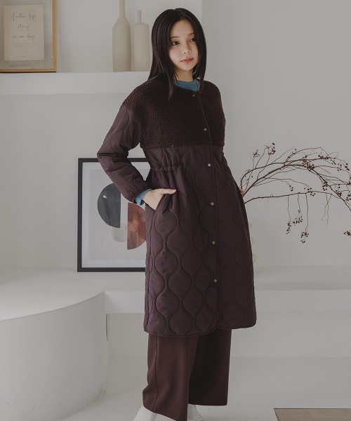 値下げ　NO.ID ボア切り替えコート　サイズ1 セール】小さいサイズ ボア切り替えキルティングミドルコート 低身長