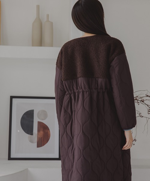 小さいサイズ ボア切り替えキルティングミドルコート 低身長さん・小柄