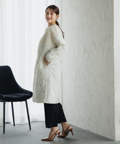 小さいサイズ ボア切り替えキルティングミドルコート 低身長さん・小柄