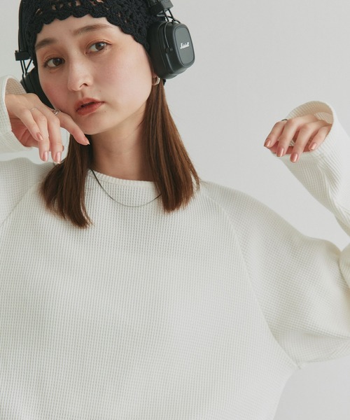 ad thie（アドティエ）の「ラグランスリーブ ワッフルプルオーバー（Tシャツ/カットソー・レディース・チャコール/杢グレー/オフホワイト/ブラック/ダークグレー/ブラウン/イエロー/ライトグレー/ピンク・FREE）」の11枚目の写真