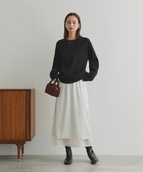ad thie（アドティエ）の「ラグランスリーブ ワッフルプルオーバー（Tシャツ/カットソー・レディース・チャコール/杢グレー/オフホワイト/ブラック/ダークグレー/ブラウン/イエロー/ライトグレー/ピンク・FREE）」の14枚目の写真
