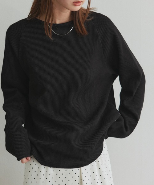 ad thie（アドティエ）の「ラグランスリーブ ワッフルプルオーバー（Tシャツ/カットソー・レディース・チャコール/杢グレー/オフホワイト/ブラック/ダークグレー/ブラウン/イエロー/ライトグレー/ピンク・FREE）」の16枚目の写真