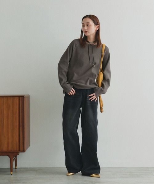 ad thie（アドティエ）の「ラグランスリーブ ワッフルプルオーバー（Tシャツ/カットソー・レディース・チャコール/杢グレー/オフホワイト/ブラック/ダークグレー/ブラウン/イエロー/ライトグレー/ピンク・FREE）」の20枚目の写真