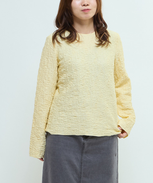 CONVERSE TOKYO(コンバーストウキョウ)の「JACQUARD PEPLUM BLOUSE(Tシャツ/カットソー・レディース・ブラック/イエロー/ホワイト・FREE)」の3枚目の写真