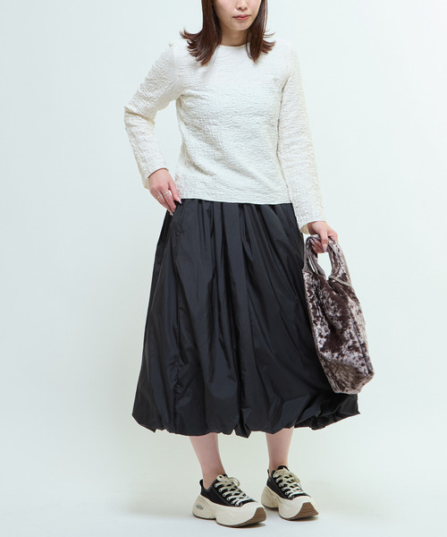 CONVERSE TOKYO(コンバーストウキョウ)の「JACQUARD PEPLUM BLOUSE(Tシャツ/カットソー・レディース・ブラック/イエロー/ホワイト・FREE)」の7枚目の写真