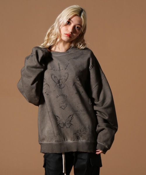 DANKE SCHON(ダンケシェーン)の「DankeSchon/ダンケシェーン/BURN CREWNECK(スウェット・レディース・ベージュ・M/L)」の1枚目の写真