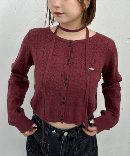 archives（アルシーヴ）の「チョーカー付ハリヌキニットカーディガン（カーディガン/ボレロ・レディース・グレー/チャコールグレー/グリーン/ワイン/アイボリー・MEDIUM）」の5枚目の写真