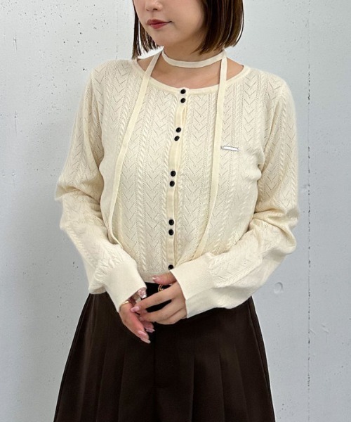 archives（アルシーヴ）の「チョーカー付ハリヌキニットカーディガン（カーディガン/ボレロ・レディース・グレー/チャコールグレー/グリーン/ワイン/アイボリー・MEDIUM）」の2枚目の写真