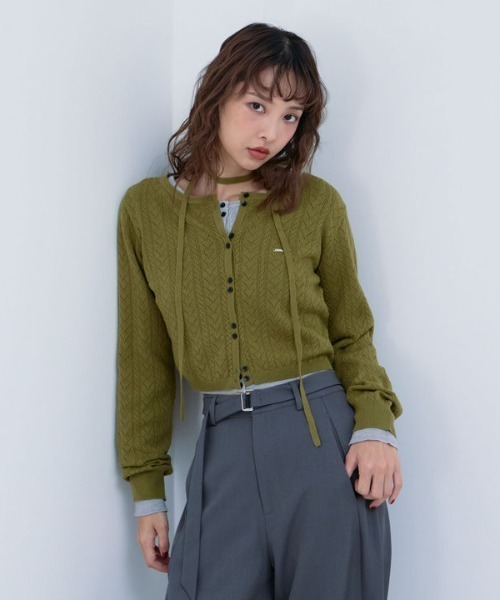 archives（アルシーヴ）の「チョーカー付ハリヌキニットカーディガン（カーディガン/ボレロ・レディース・グレー/チャコールグレー/グリーン/ワイン/アイボリー・MEDIUM）」の14枚目の写真