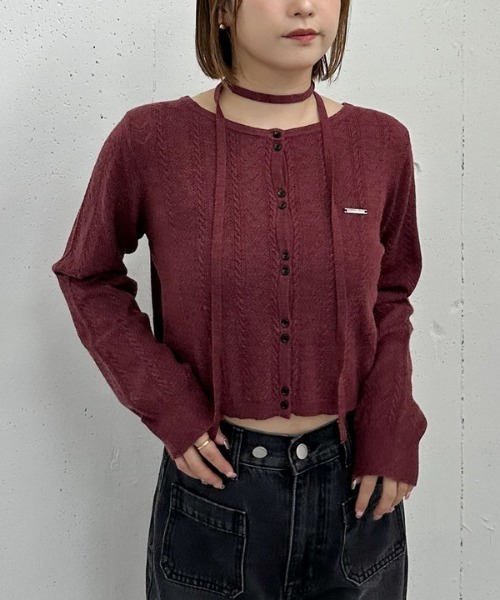 archives（アルシーヴ）の「チョーカー付ハリヌキニットカーディガン（カーディガン/ボレロ・レディース・グレー/チャコールグレー/グリーン/ワイン/アイボリー・MEDIUM）」の6枚目の写真